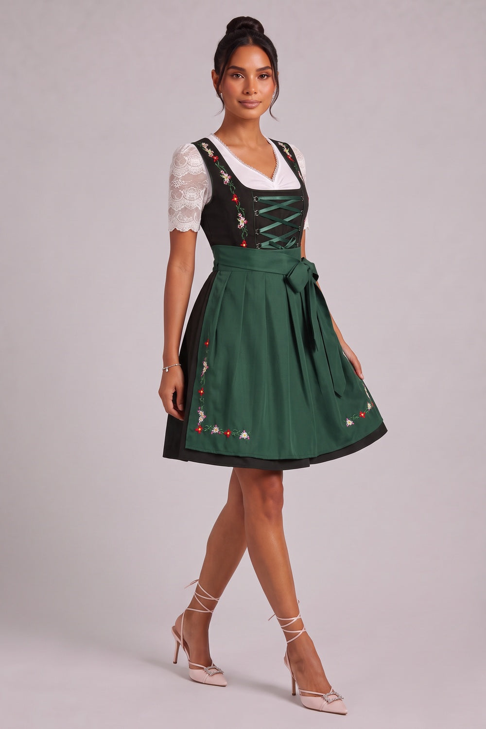 Black Woven cotton-synthetic blend Fit-and-flare Dirndl dress set Black, Dark Green, White Woven cotton-synthetic blend Dirndl dress set - product view 4