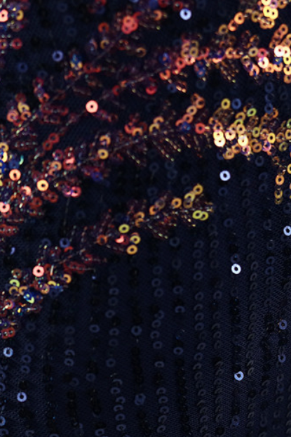 Navy Blue One-Shoulder Sequin Maxi Gown