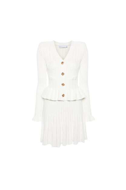 WHITE KNIT PEPLUM MINI DRESS