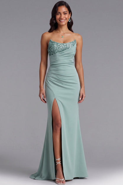 Mint Green One-Shoulder Sequin Evening Gown Premium Fabric - product view 3
