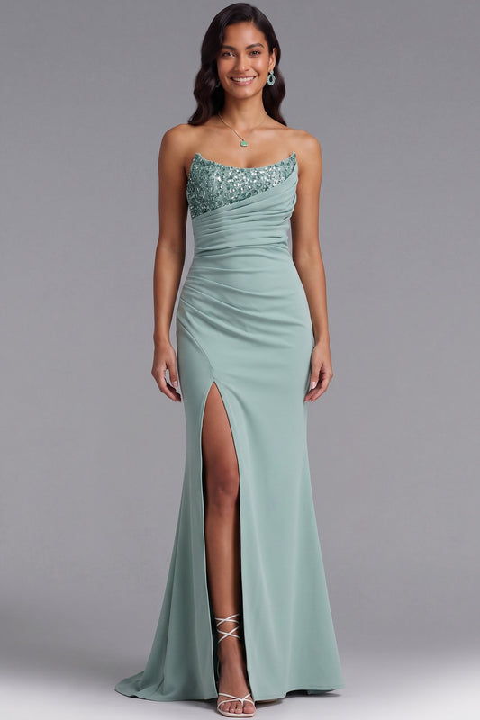 Mint Green One-Shoulder Sequin Evening Gown Premium Fabric - product view 3