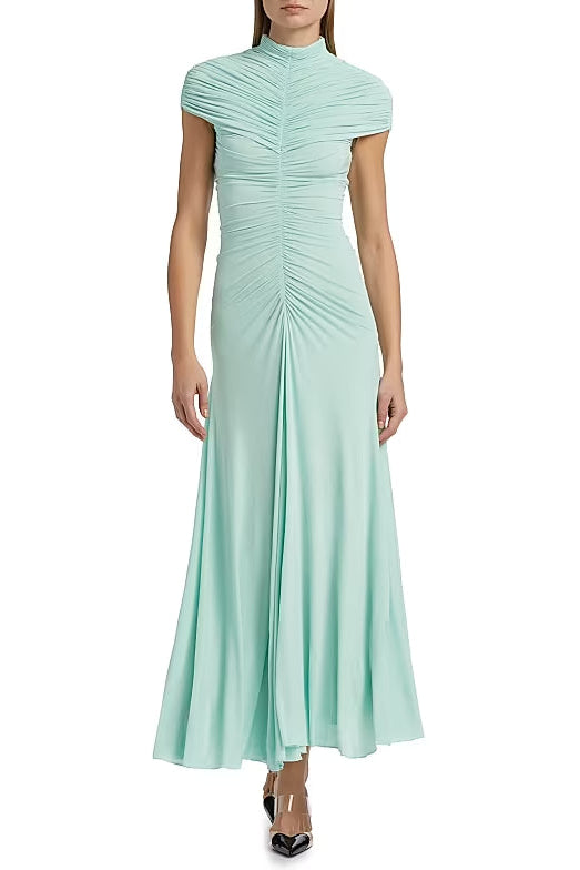 lillian Gathered High-Neck Maxi Dress in green