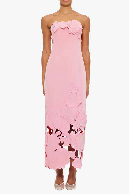 louise Appliqué Bustier Maxi Dress in pink