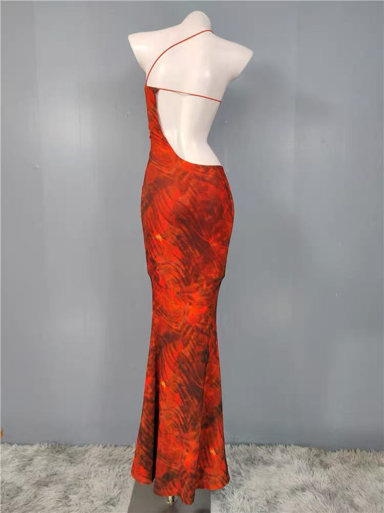 CUT OUT PRINTED MAXI DRESS ORANGE
