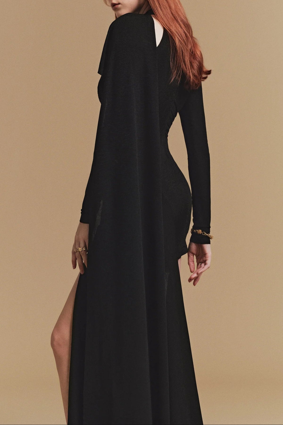 black Off-shoulder bodycon Mini Dress with Cape