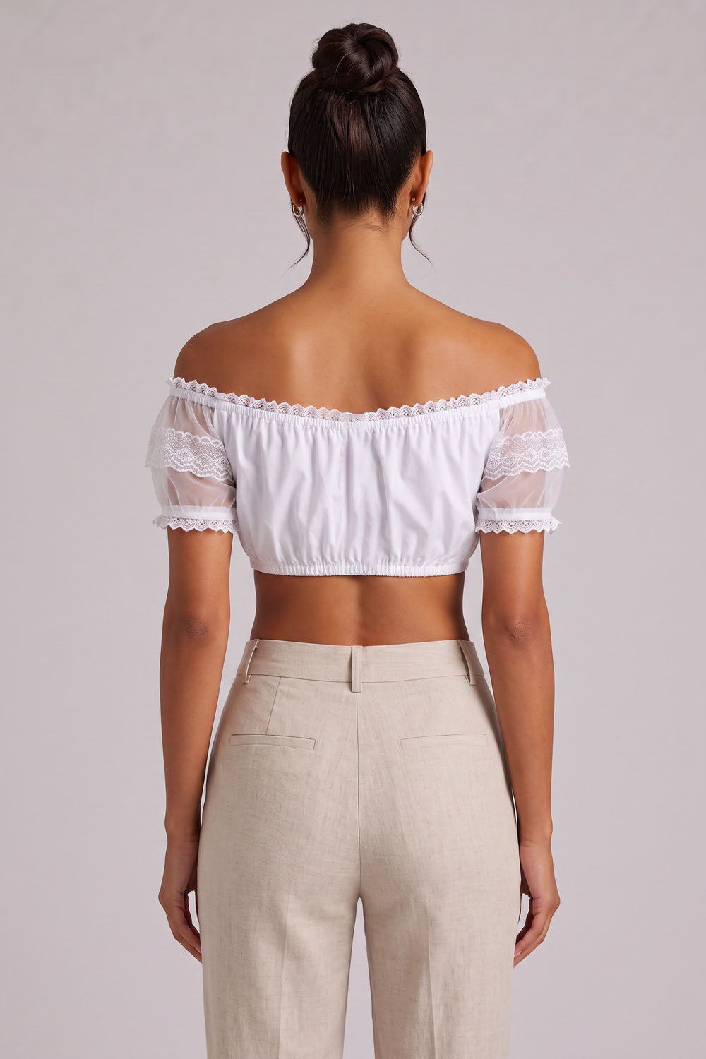 white woven cotton blend off-the-shoulder crop top dirndl blouse white woven cotton blend dirndl blouse - product view 5