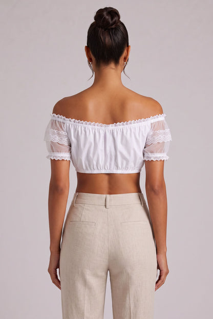 white woven cotton blend off-the-shoulder crop top dirndl blouse white woven cotton blend dirndl blouse - product view 5