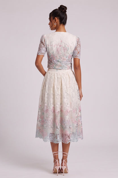 Floral Lace Two-Piece Set — Cropped Jacket & Midi Skirt Premium Fabric - product view 4