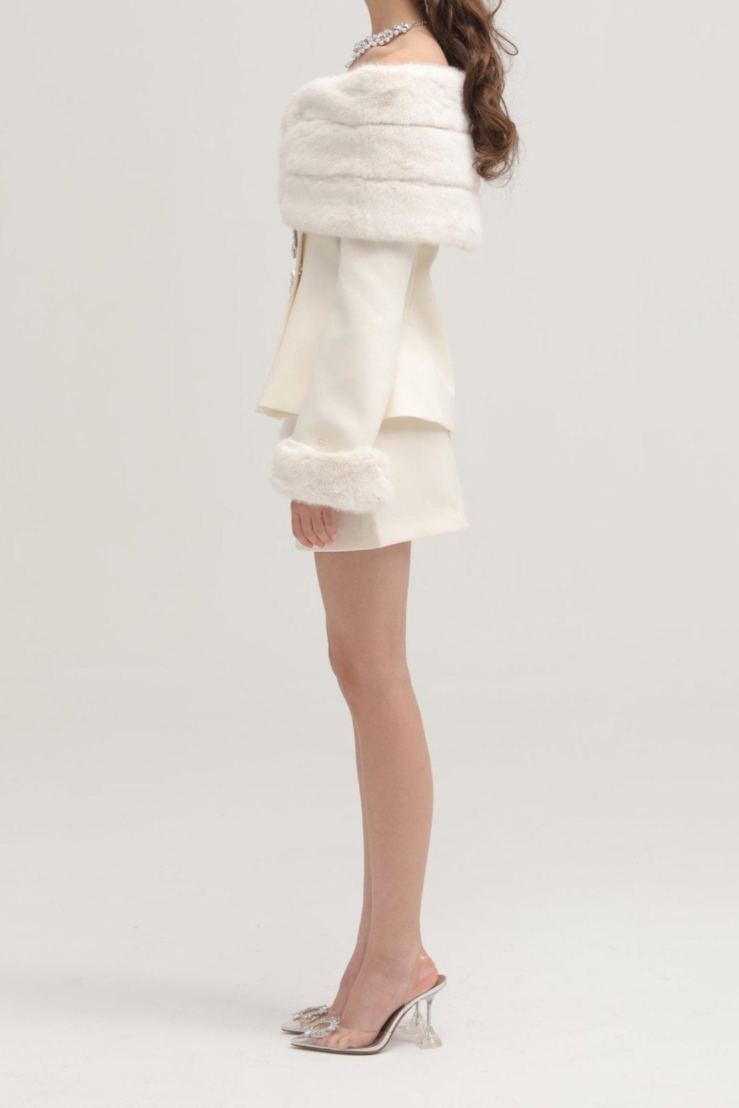 fur jacket & skirt matching set