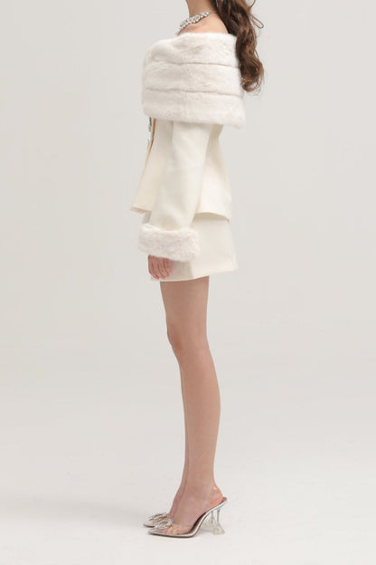 fur jacket & skirt matching set