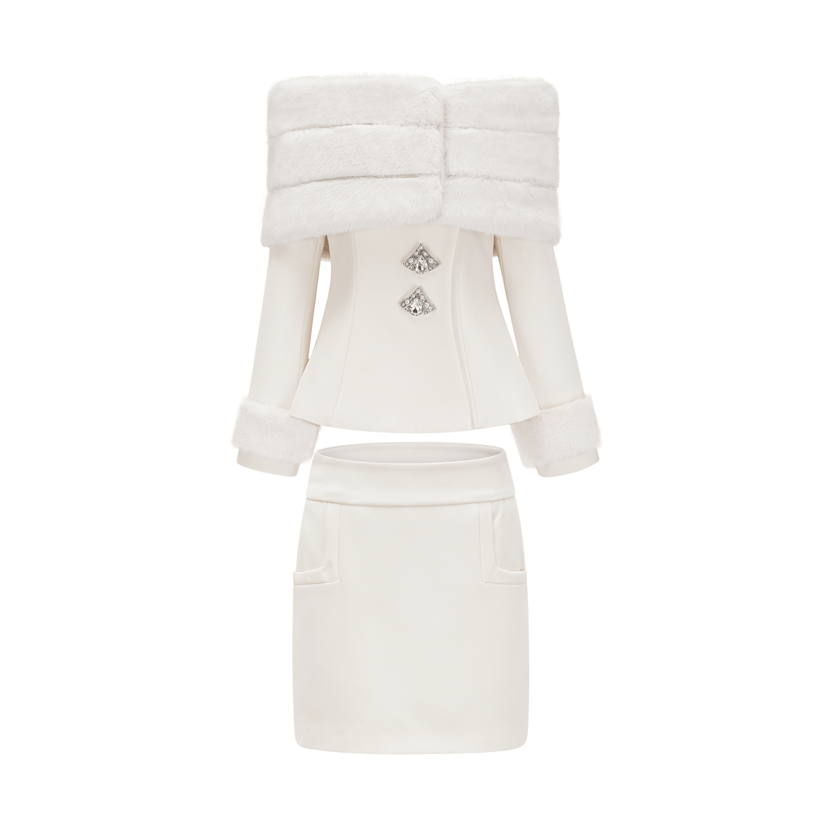 fur jacket & skirt matching set