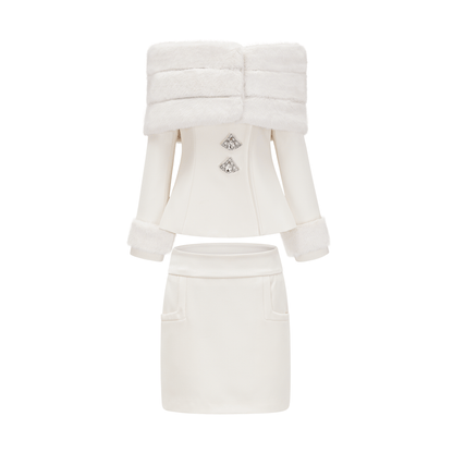 fur jacket & skirt matching set