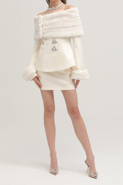 fur jacket & skirt matching set
