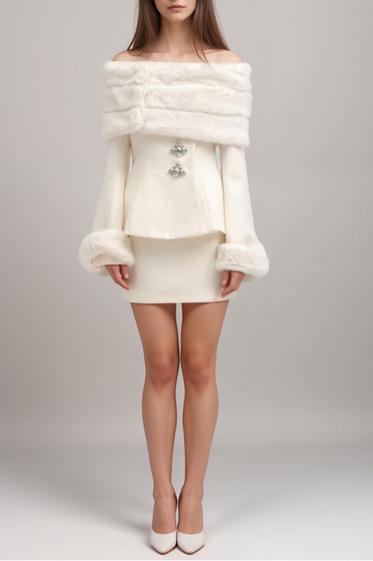 fur jacket & skirt matching set