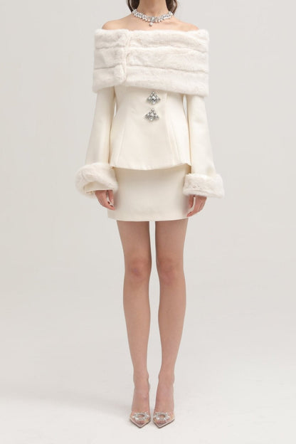 fur jacket & skirt matching set
