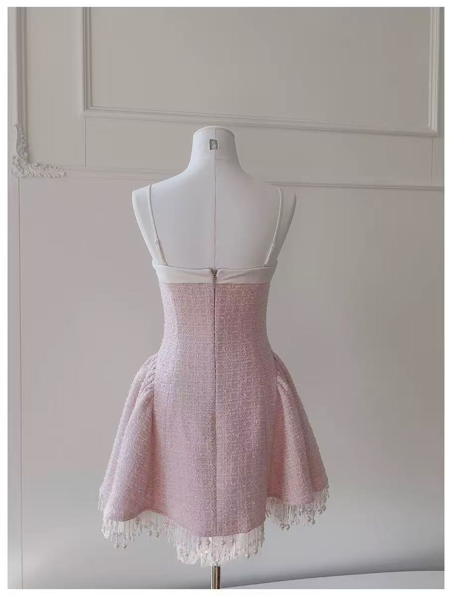 TWEED BOW MINI DRESS IN PINK
