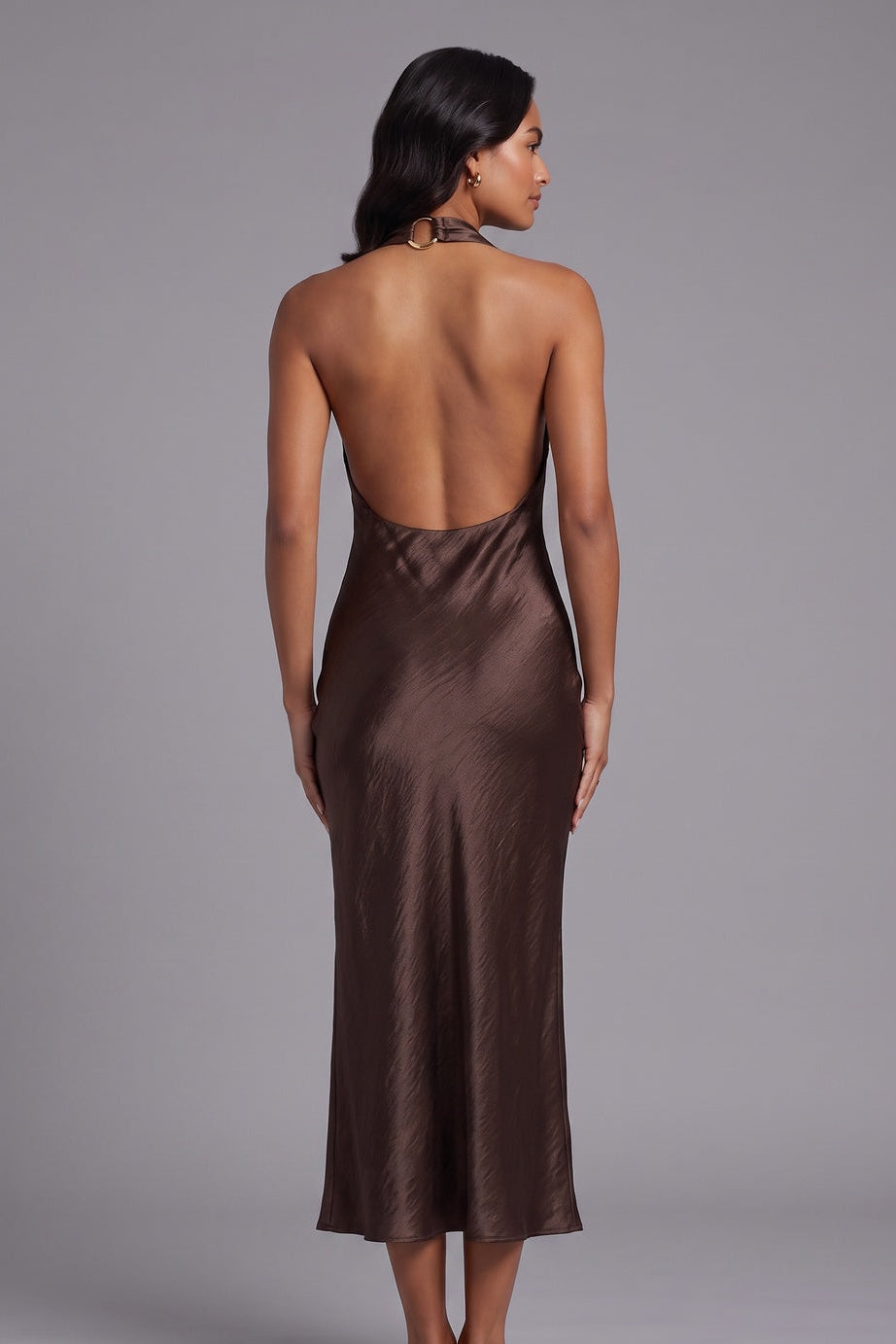Chocolate Brown Textured Satin Sheath Dress chocolate brown textured satin dress - product view 4