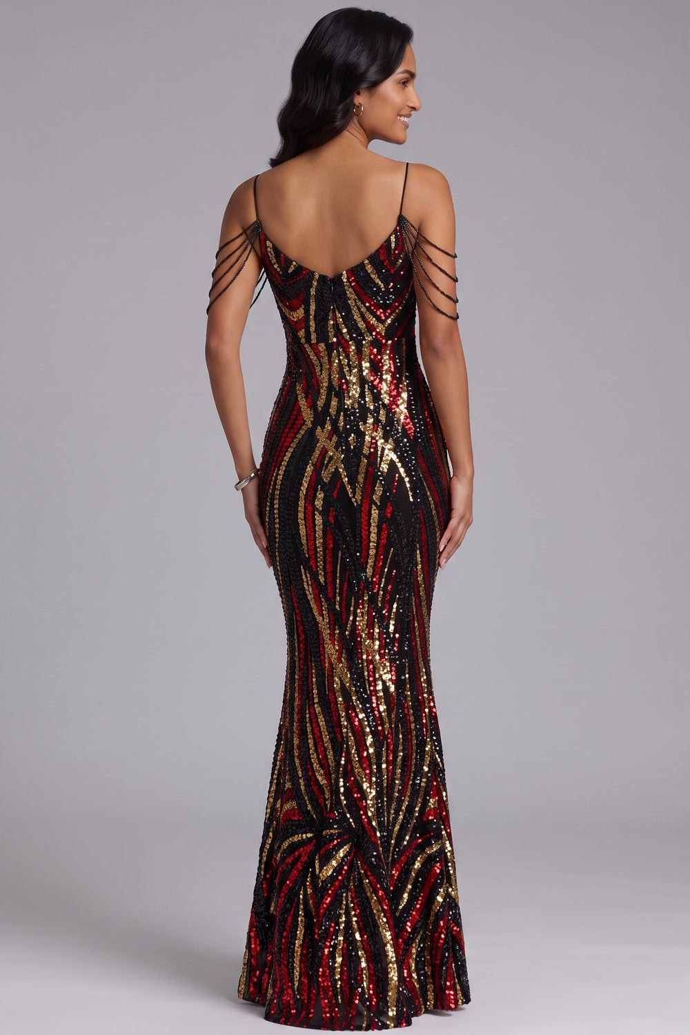 Sequin Cold Shoulder Floor-Length Gown Premium Fabric - product view 5