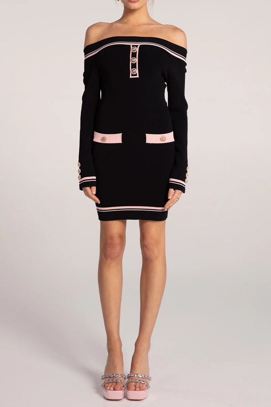 vanessa off-shoulder Knit mini Dress in black