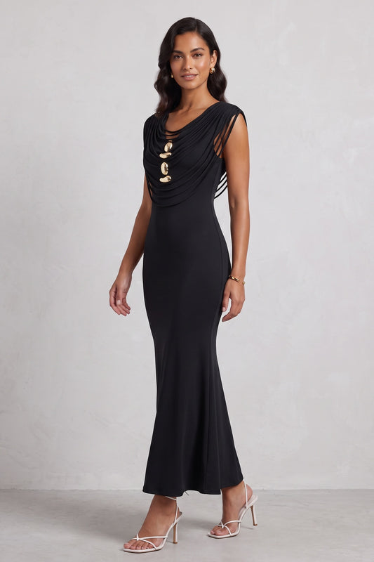 black stretchy jersey knit mermaid dress black stretchy jersey knit dress - product view 1