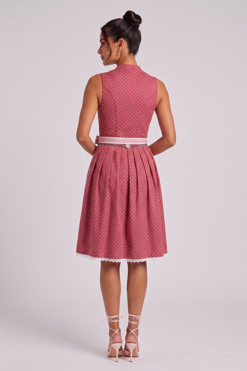 red cotton woven fit-and-flare dirndl dress red, white cotton woven dirndl dress - product view 5