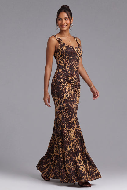 Leopard Print Floor-Length Maxi Dress Premium Fabric - product view 5
