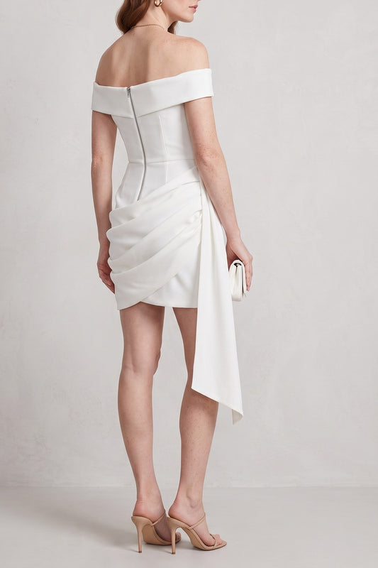 Off Shoulder Draped Wrap Mini Dress
