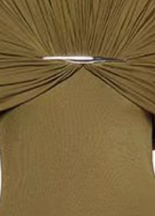 Olive Green Stretch Jersey Column Gown with Ruched Detail