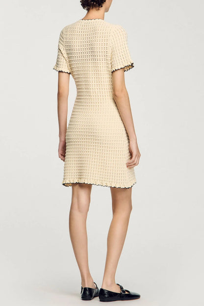 simona hollow knit Mini dress in apricot