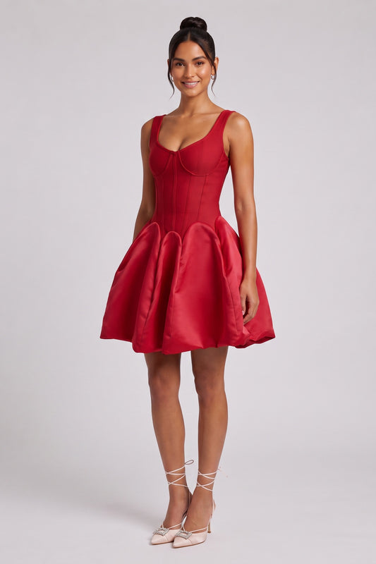 Red Satin Fit-and-Flare Mini Dress red satin dress - product view 1