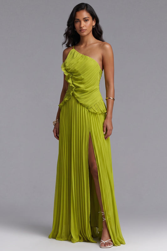 Lime Green Chiffon A-Line Gown lime green chiffon gown - product view 1