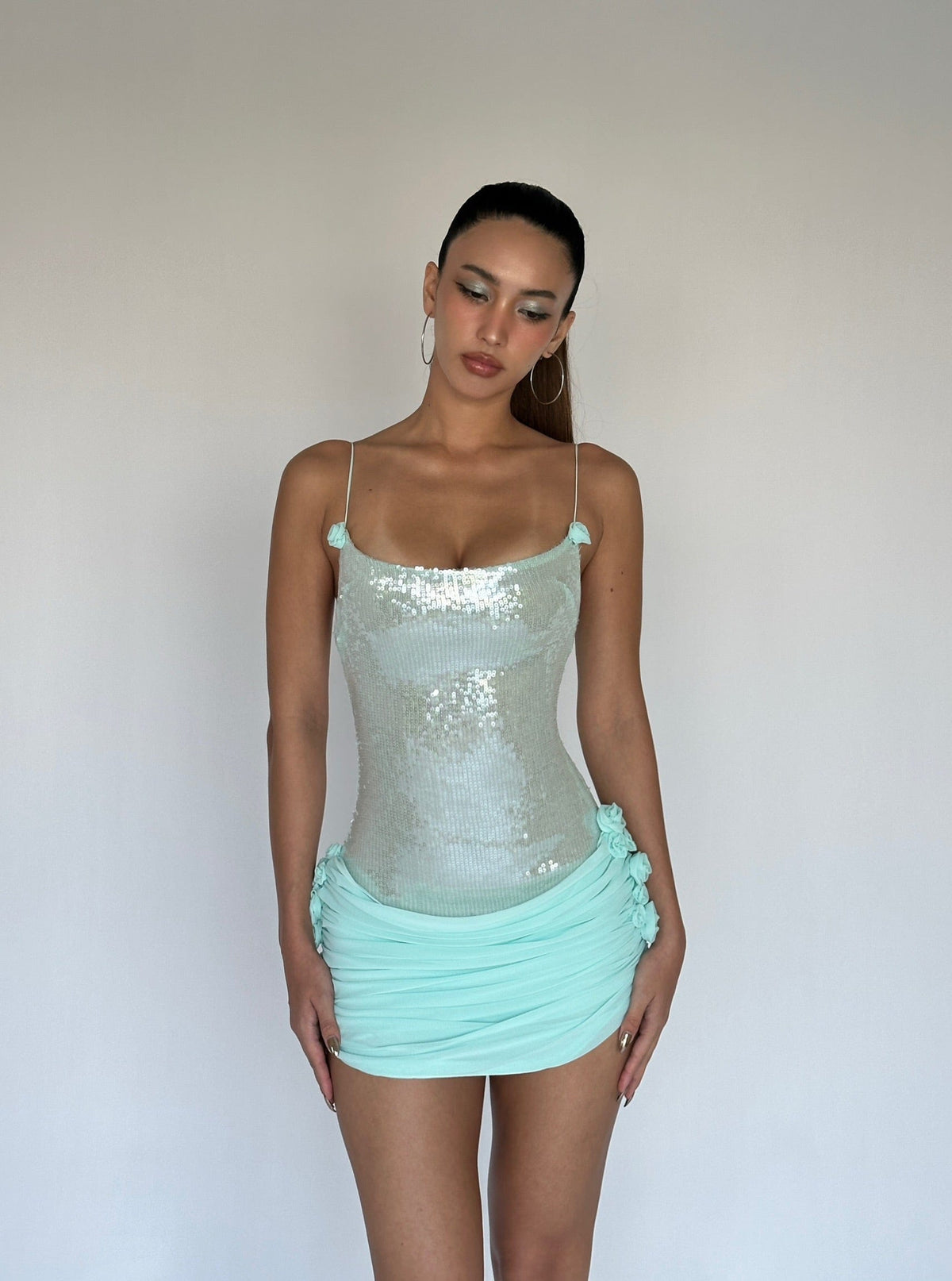 Molly Sequin chiffon Mini Dress in mint