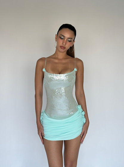 Molly Sequin chiffon Mini Dress in mint