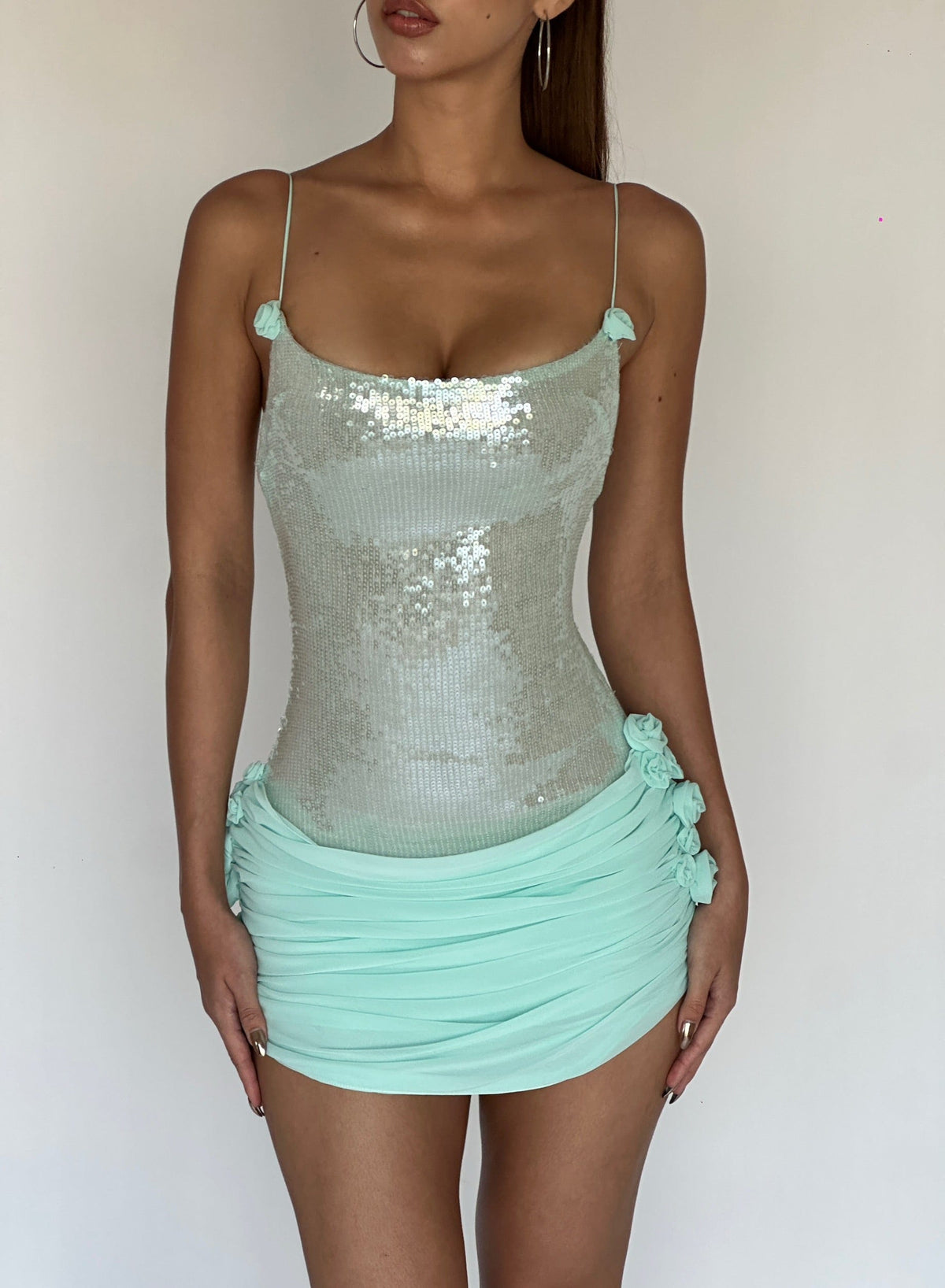 Molly Sequin chiffon Mini Dress in mint