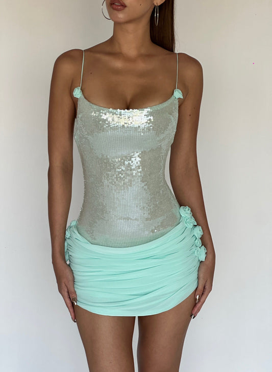 Molly Sequin chiffon Mini Dress in mint