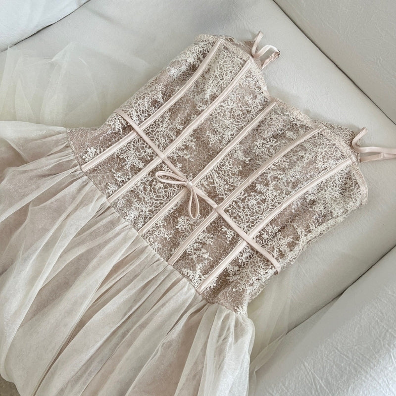 Alani Apricot Lace Mermaid Spaghetti Strap Tulle Dress