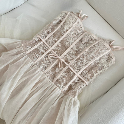 Alani Apricot Lace Mermaid Spaghetti Strap Tulle Dress