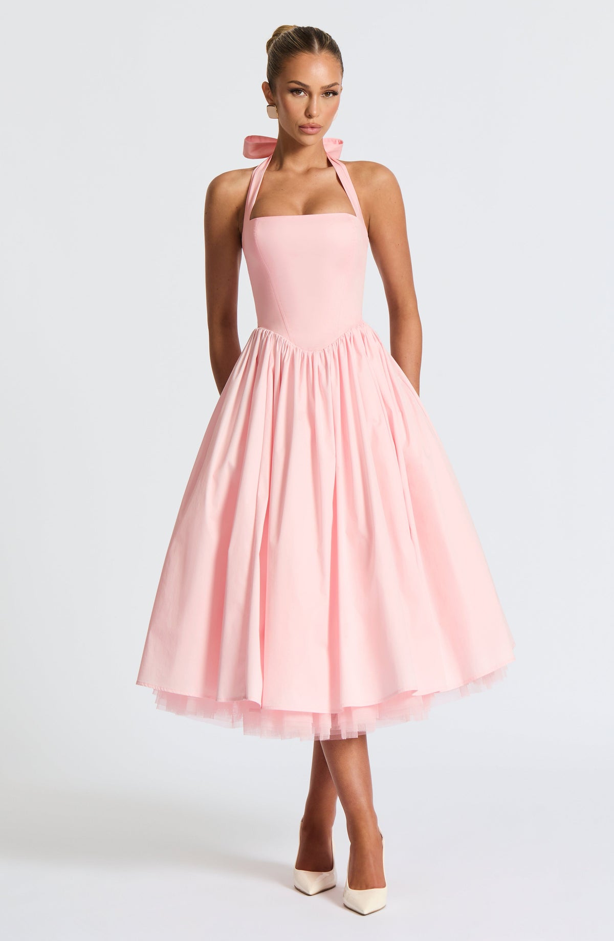 Cressida backless puffy Midi Dress - Blush