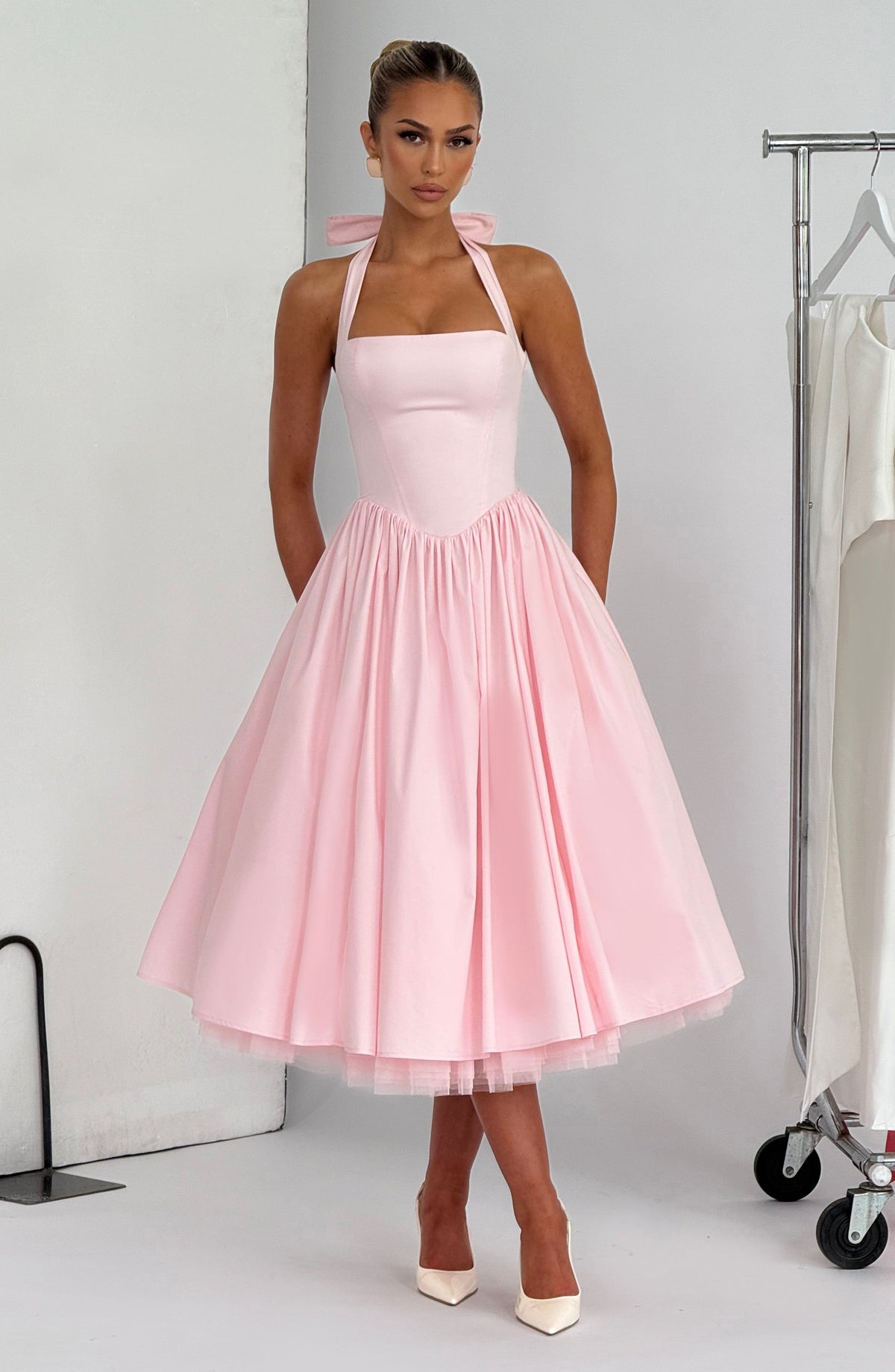 Cressida backless puffy Midi Dress - Blush