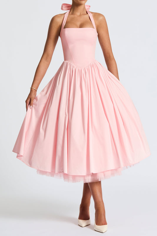 Cressida backless puffy Midi Dress - Blush