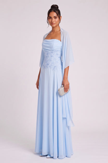 Light Blue Chiffon A-Line Evening Gown light blue chiffon evening gown - product view 3