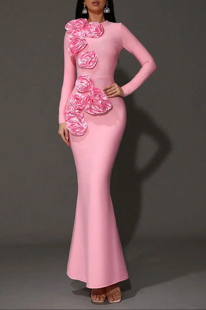 sally 3D Flower Decorative Bandage maxi Dress in pink