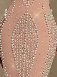 Nude Pearl-Embellished Mermaid Midi Dress