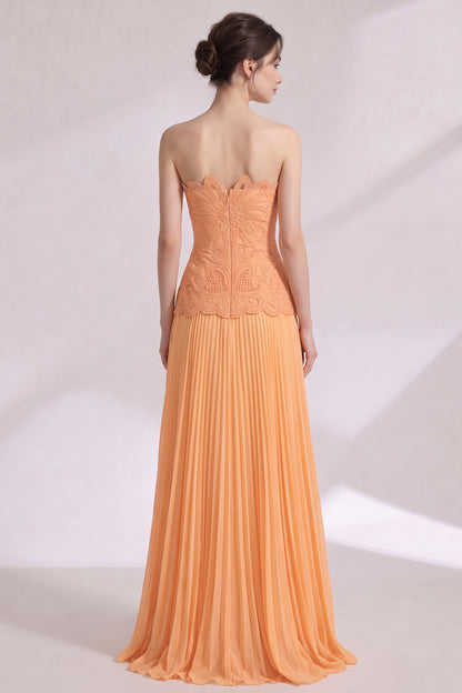 peach chiffon A-line with fitted drop-waist bodice gown peach chiffon gown - product view 5