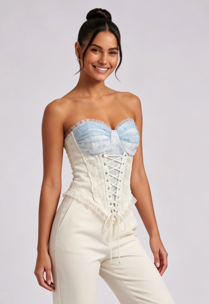 Cream Floral Lace Corset Bustier Top