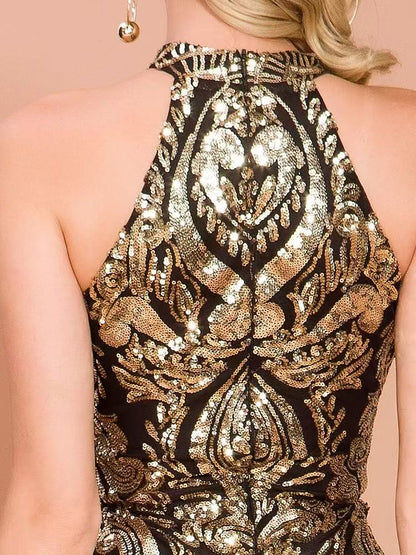 Halterneck Damask Sequin Bodycon Mini Dress