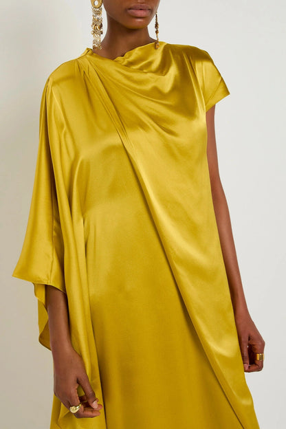 Yellow Draped Silk Maxi Dress