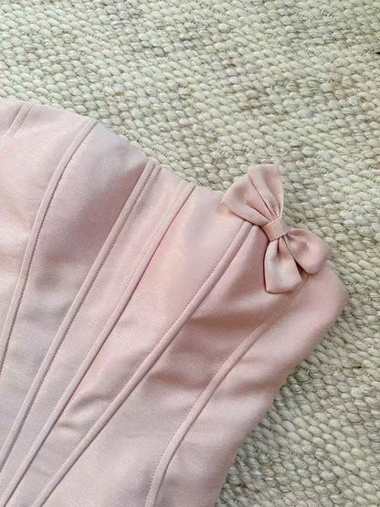 STRAPLESS CROP TOP WITH BOW EMBELLISHED SKIRT