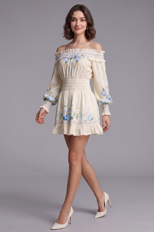 cream lightweight woven crepe or georgette fit-and-flare dress cream, ivory lightweight woven crepe or georgette dress - product view 2