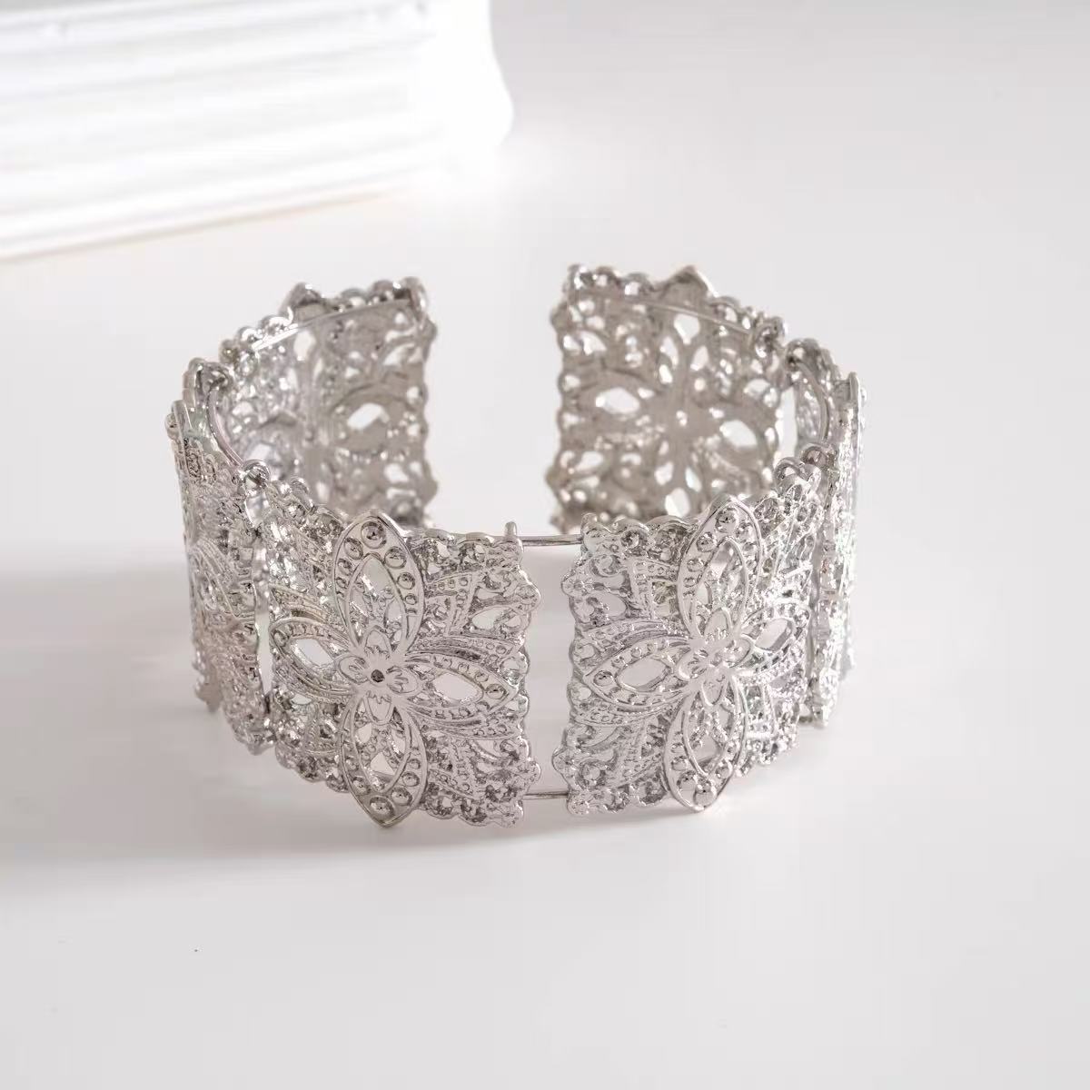 Shannon Gothic Cut Out Floral White Bracelet